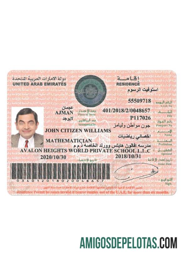 Autorização de residência nos EMIRADOS ÁRABES UNIDOS exemplo real